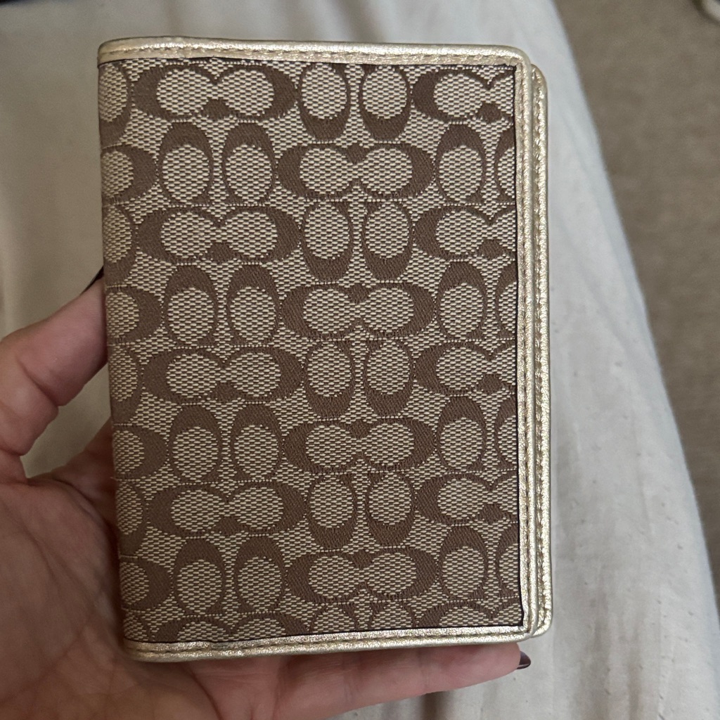 Coach Brown And Gold Signature Card Holder